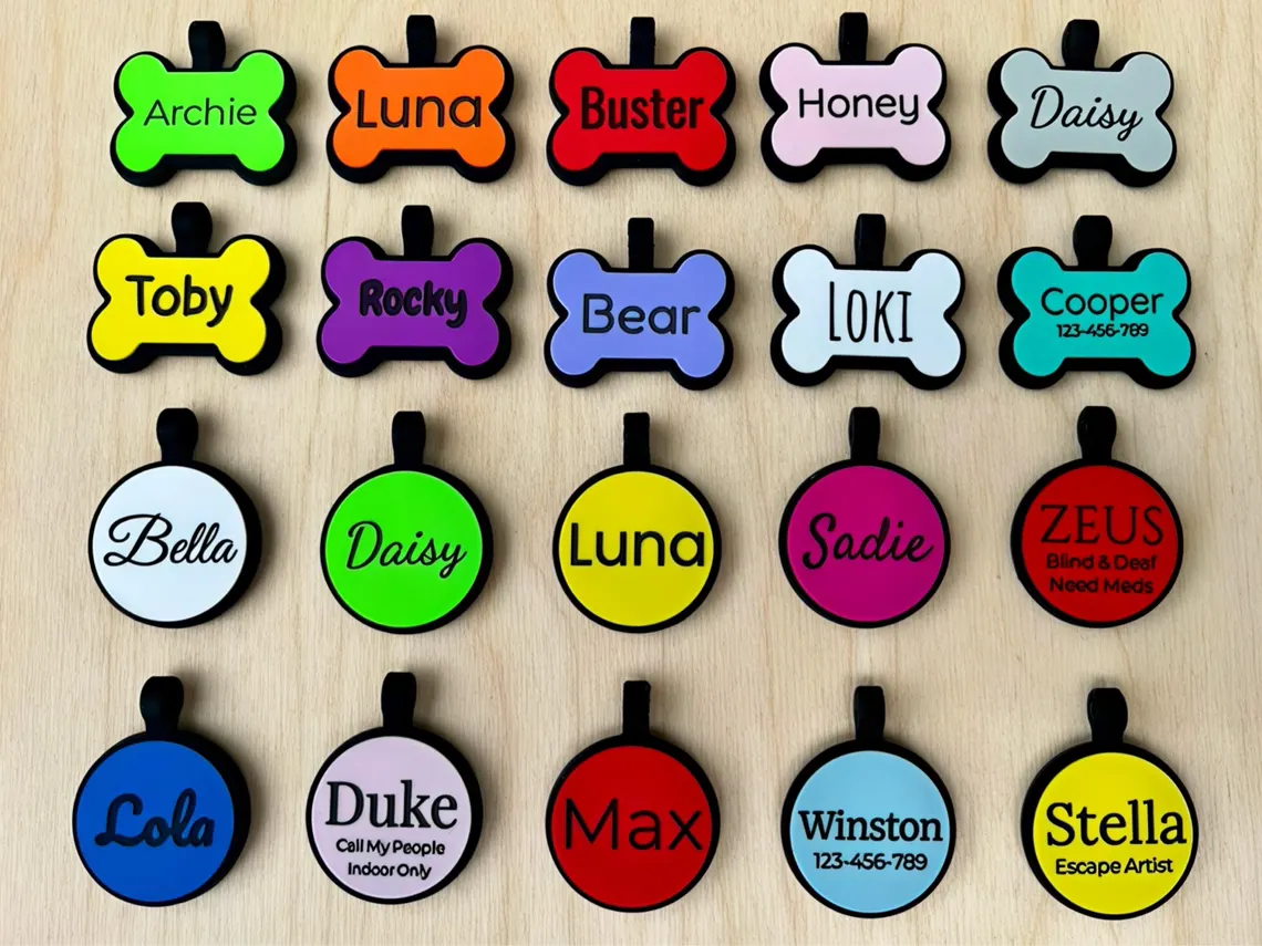 Colorful dog id tags