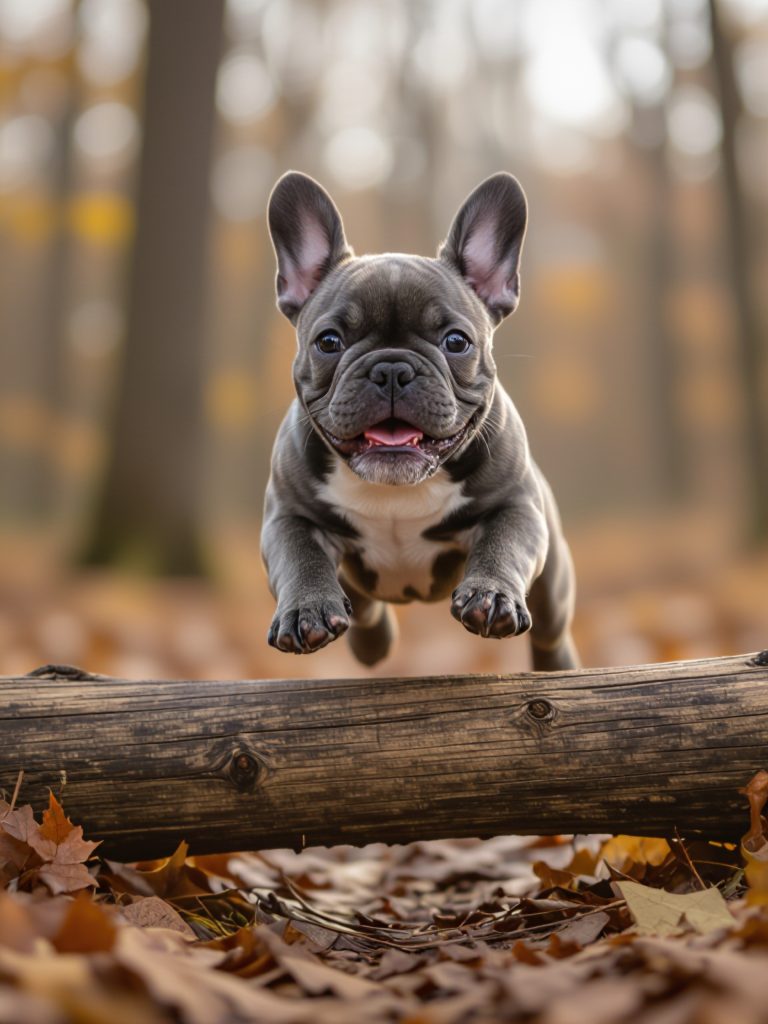 dog jumping over branch