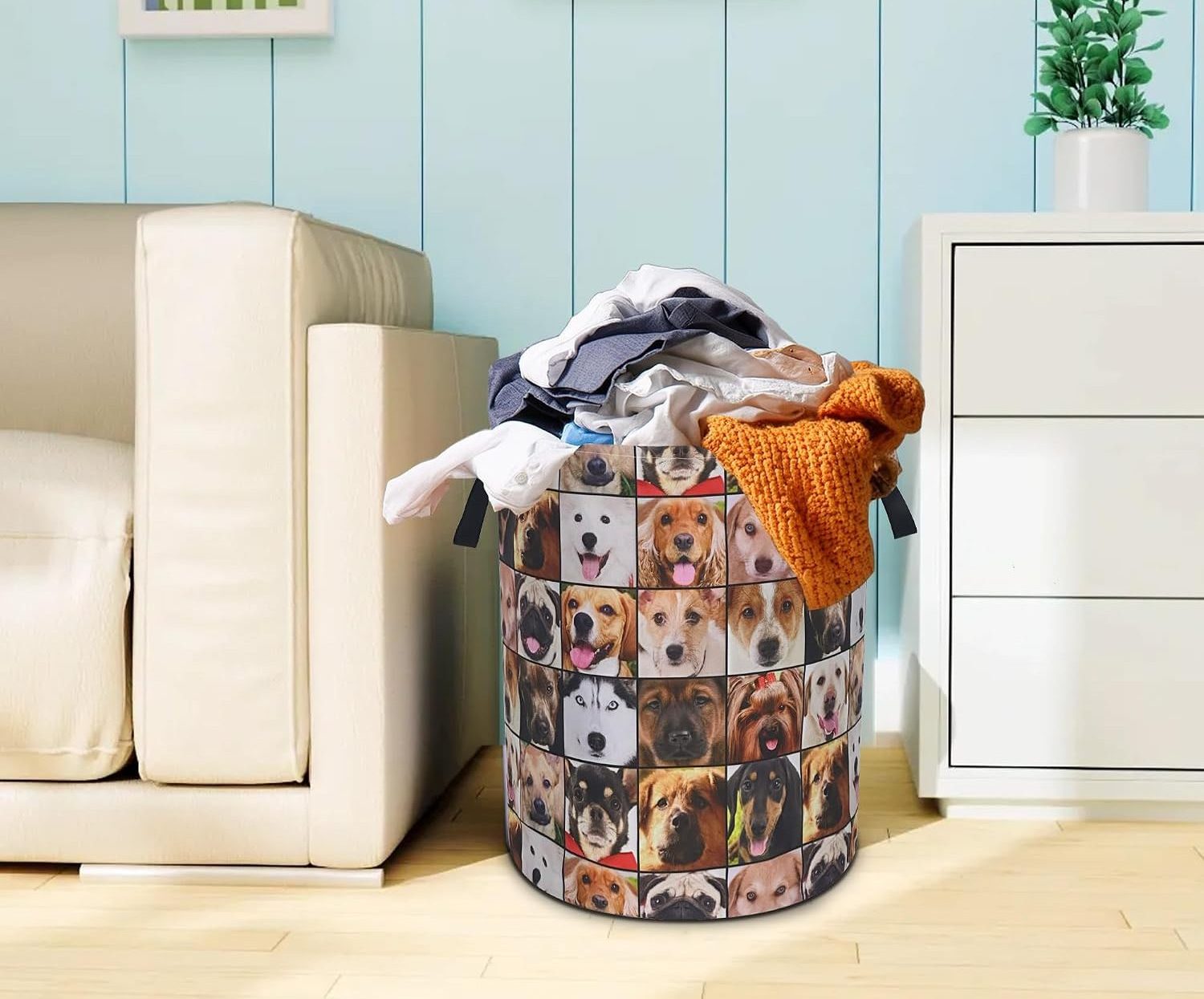 basket with dog faces