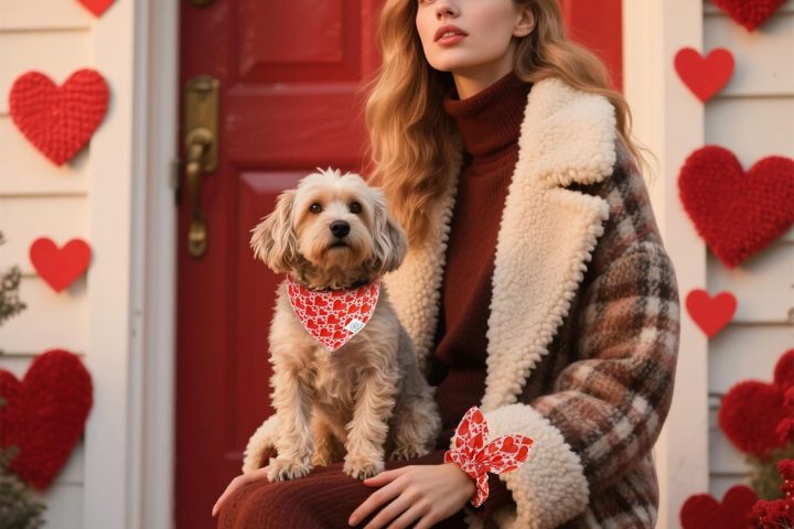 “From the Heart” V-Day Dog Bandana and Matching Scrunchie For Owner