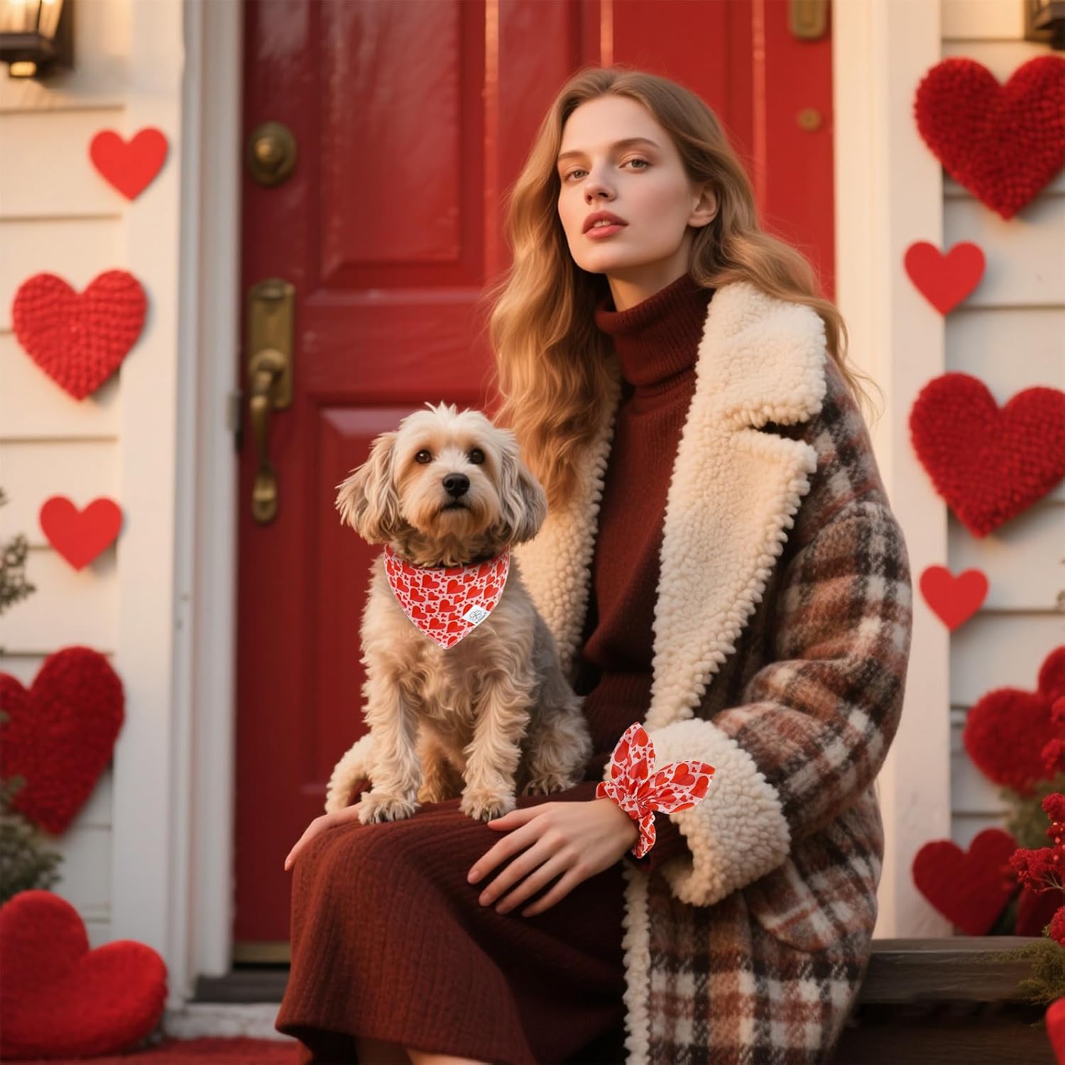 matching heart dog bandana and scrunchie set