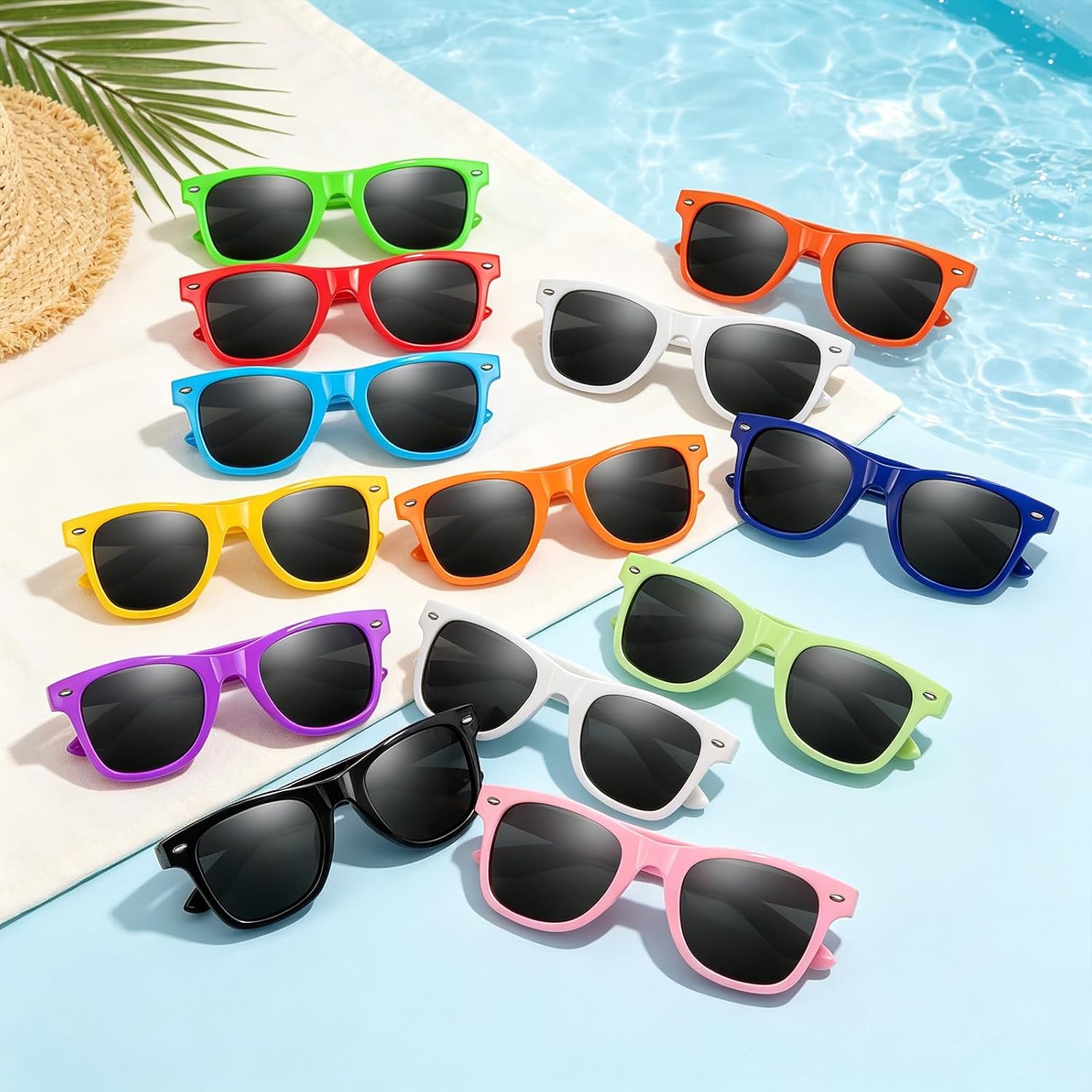 pile of bright sunglasses