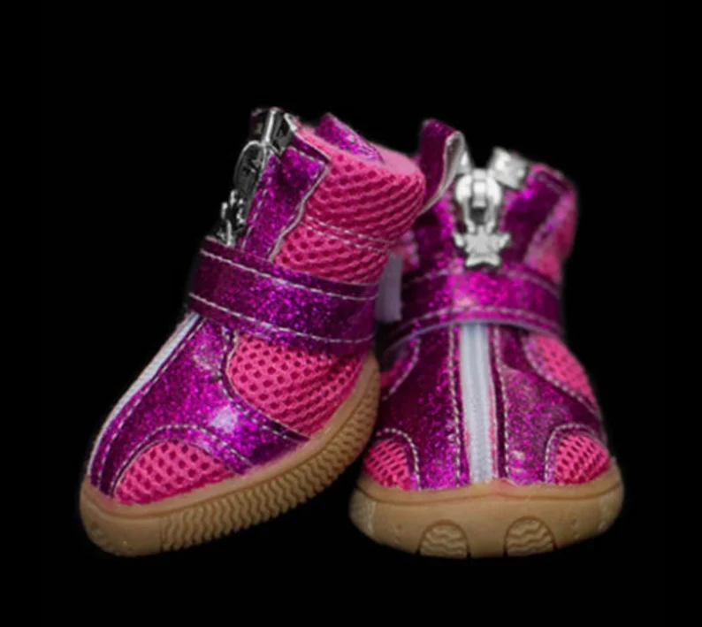 pink and purple dog boots