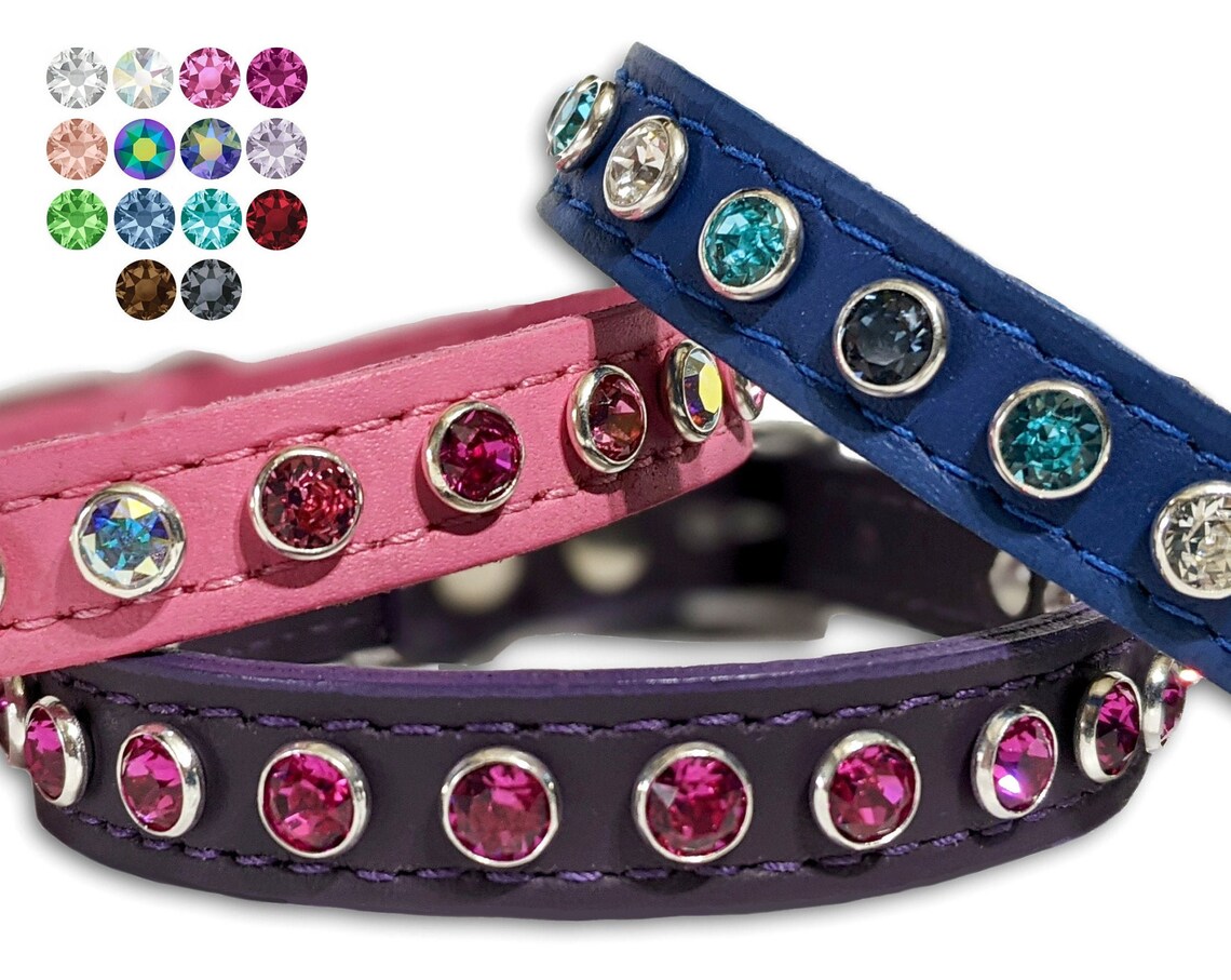 3 leather and rhinestone dog collars