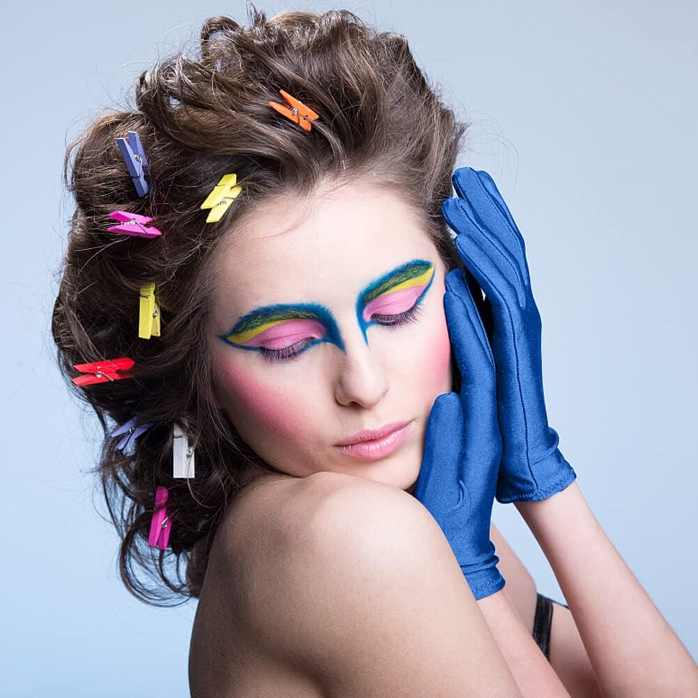 woman wearing blue gloves