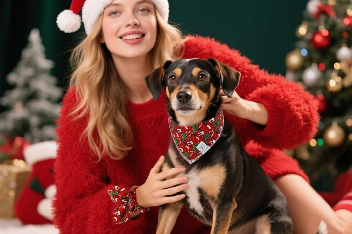 Christmas Dog Bandana and Matching Scrunchie