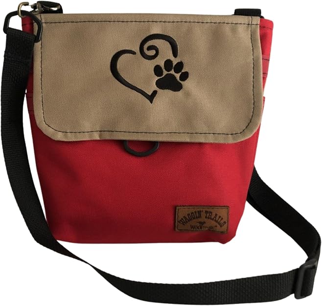 red and tan dog walking crossbody bag