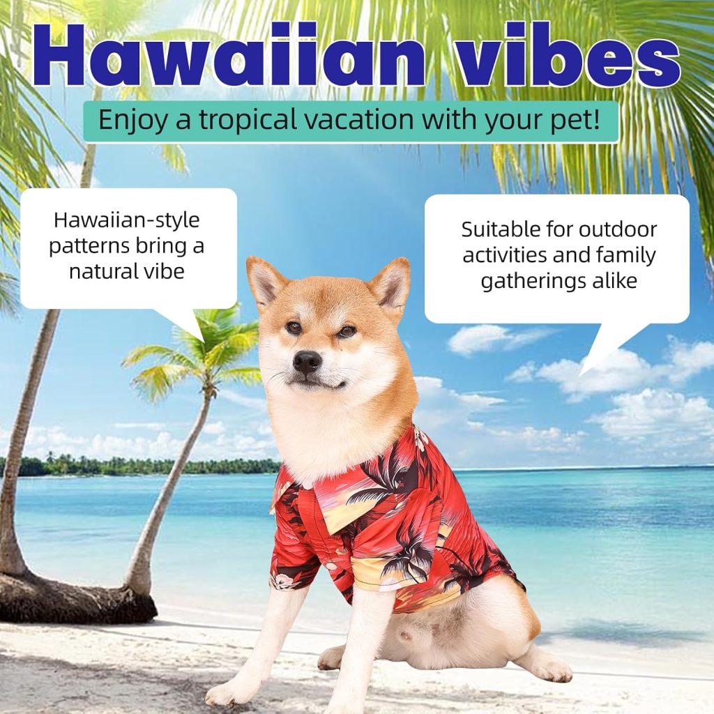 dog wearing hawaiian shirt