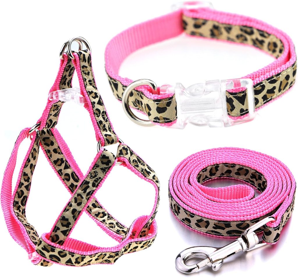 leopard harness, collar and leash set