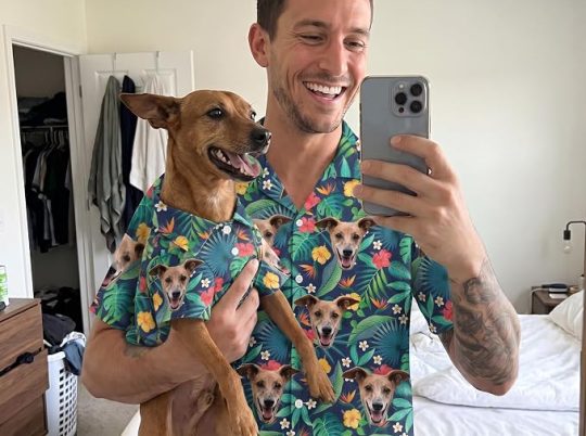 Matching Hawaiian Shirts With Personalized Dog Photo – 16 Color Options