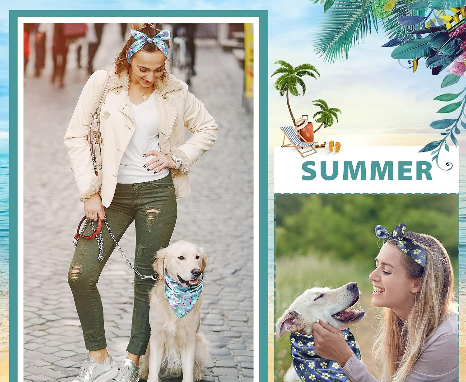 women and dogs wearing matching bandanas and scrunchies