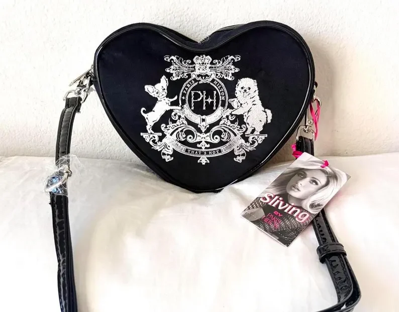 paris hilton black heart-shaped bag