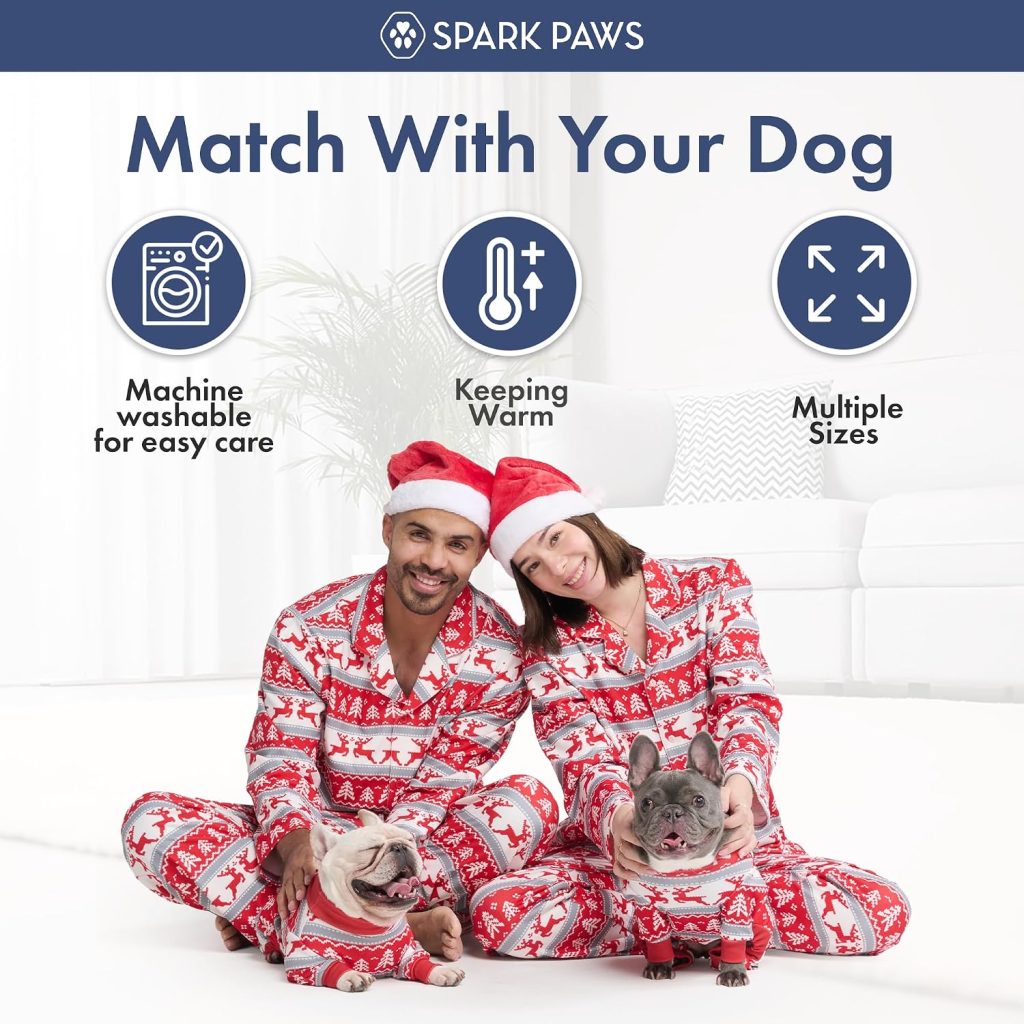 dog and people wearing matching pajamas