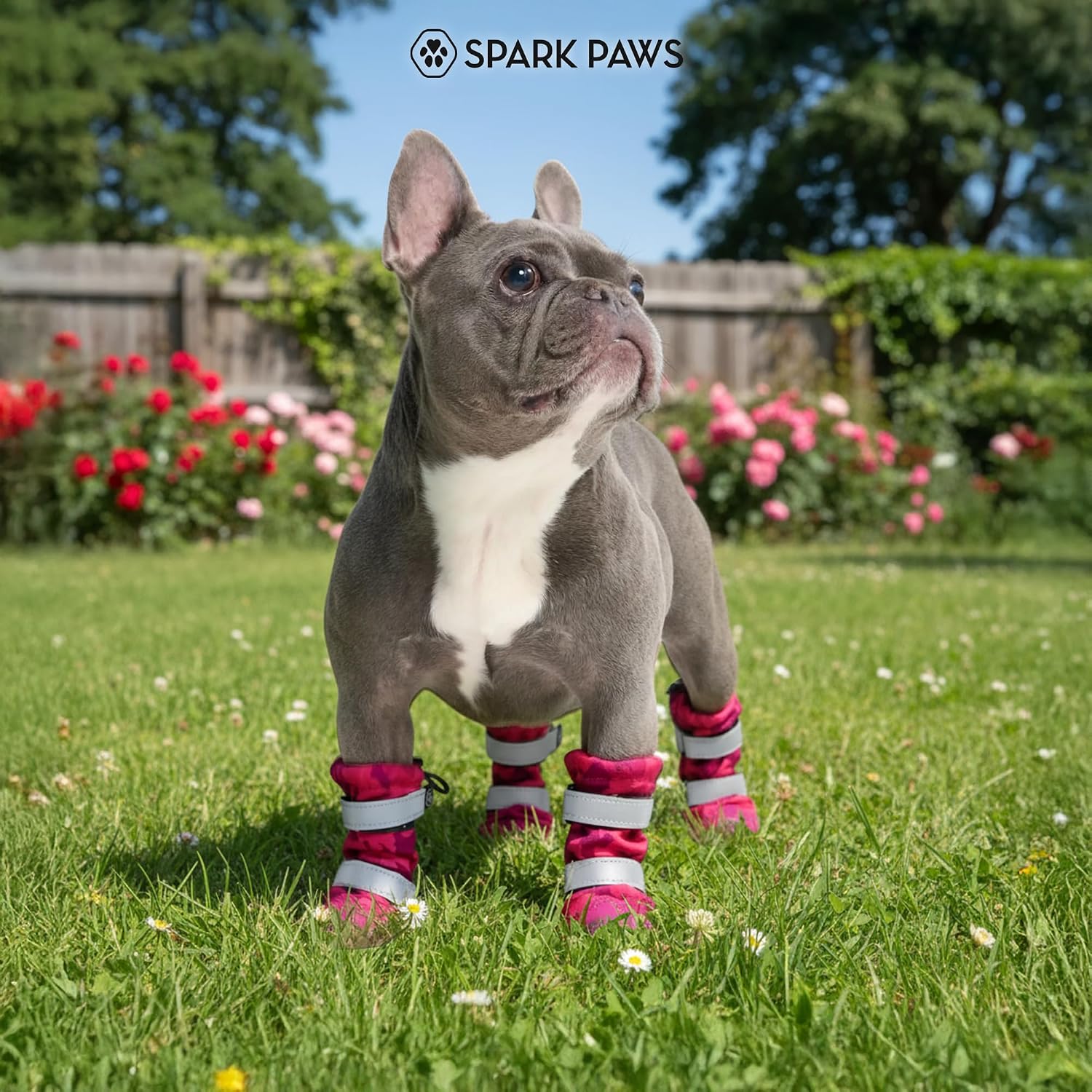 dog wearing pink boots