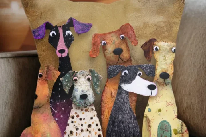 Our Whimsical Dog Friends Art Pillow Will Match Any Decor