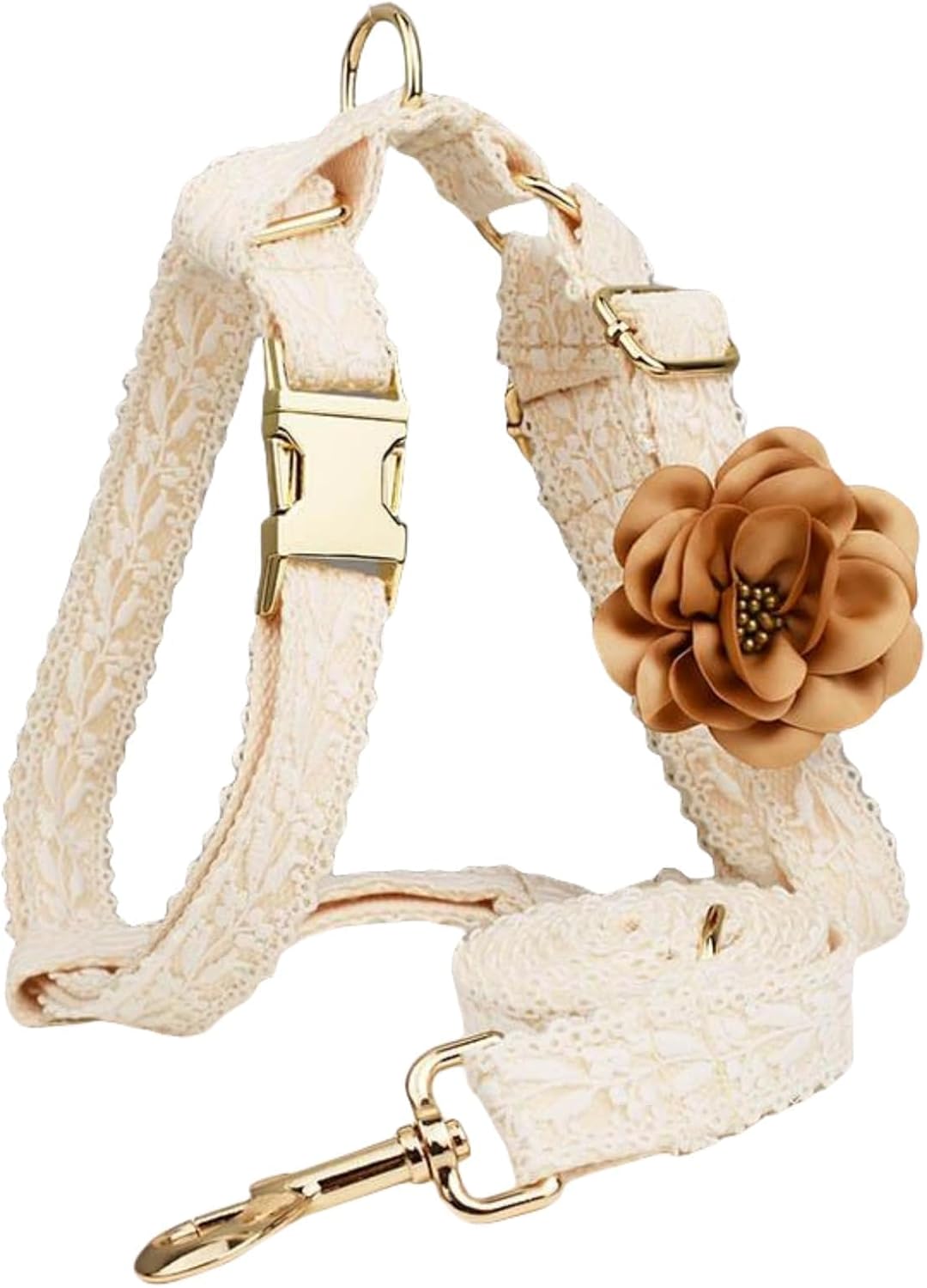 white harness and leash with flower