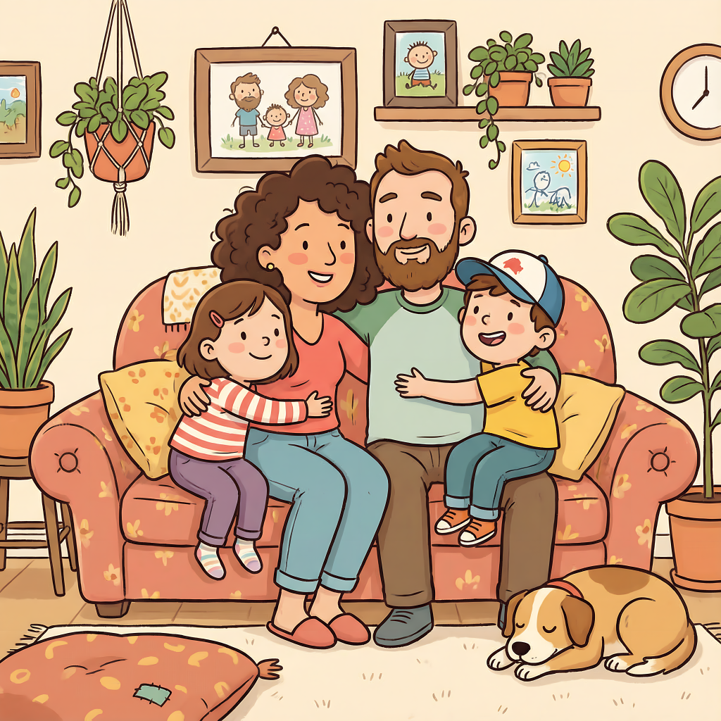 dog and family