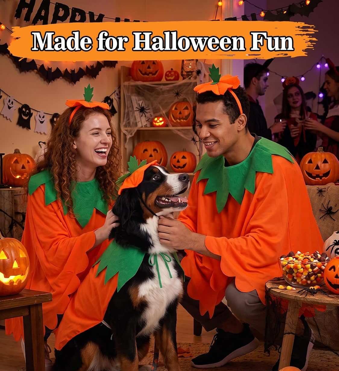 halloween pumpkin matching dog and owners