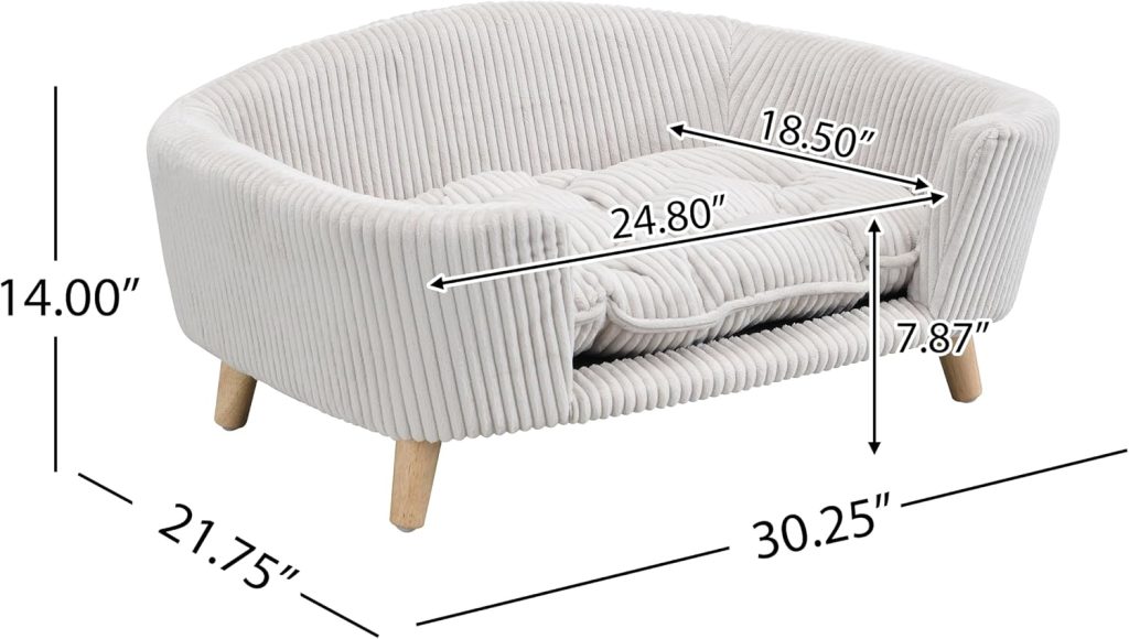 white dog bed with dimensions