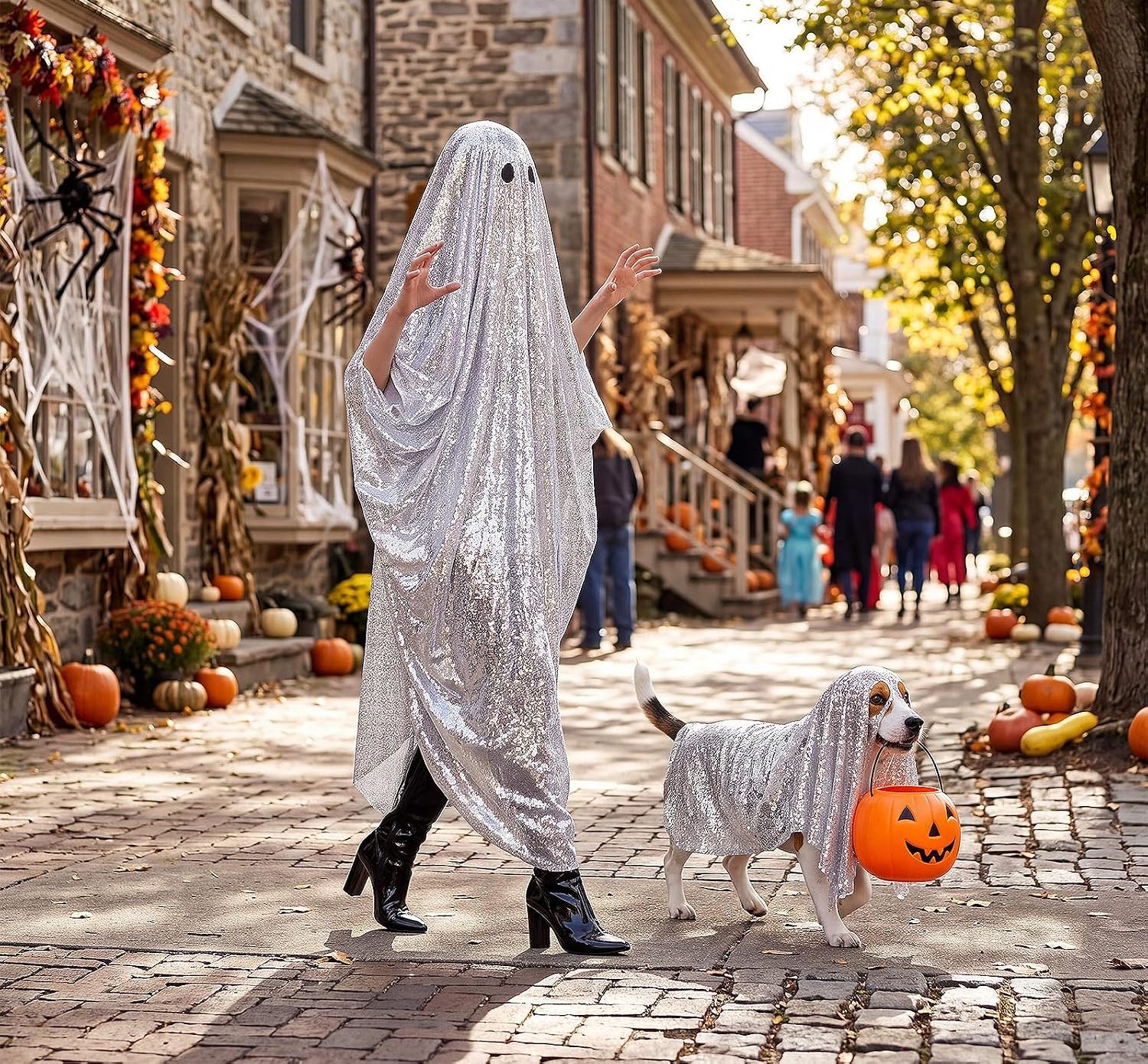 matching halloween dog and owner ghost costumes